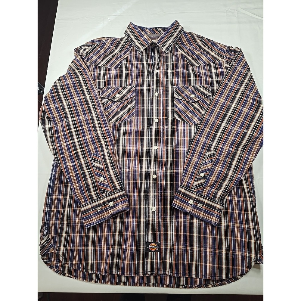 Dickies‎ Plaid Western Shirt Large Workwear Cowboy Utility Men's